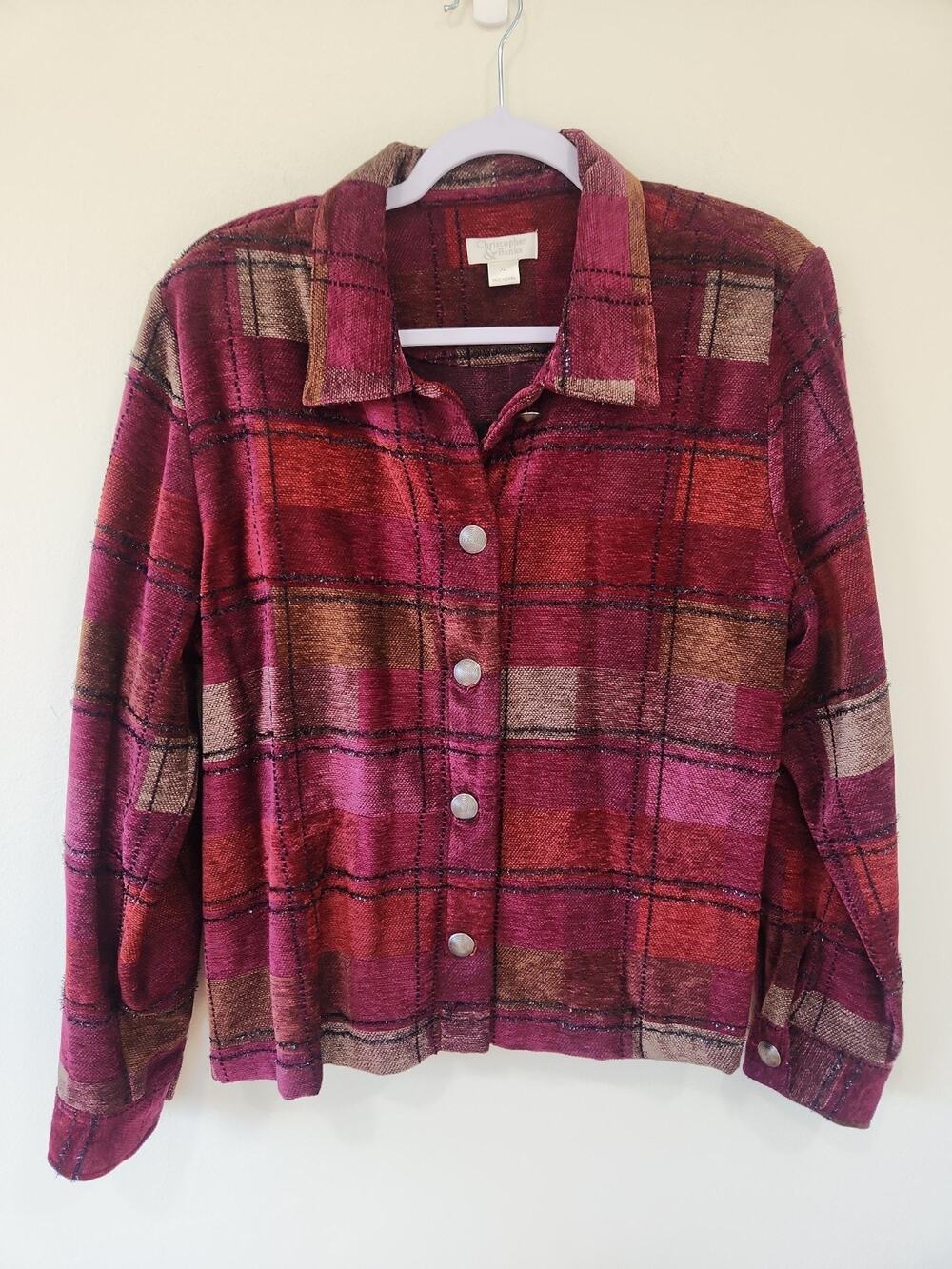 CJ Banks Jacket Womens Purple Red Tapestry Jacquard Button Front Boho XL